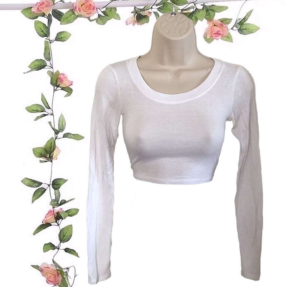 Bling Bling Long Sleeve White Crop Top Size Small